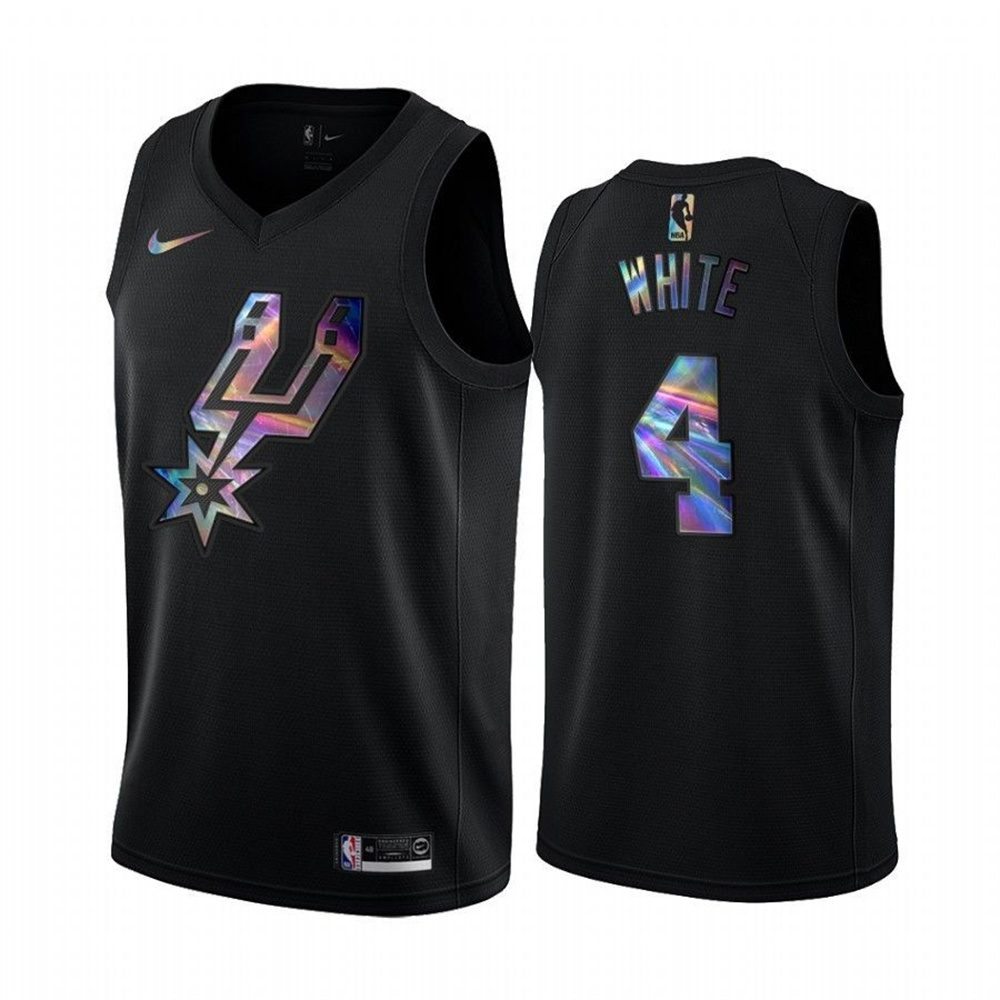 Nike Spurs #4 Derrick White Men's Iridescent Holographic Collection NBA Jersey - Black Nike Spurs #4 Derrick White Men's Iridescent Holographic Collection NBA Jersey - Black