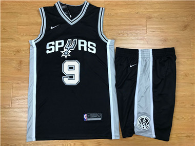 Nike Spurs #9 Tony Parker Black Swingman Jersey(With Shorts)