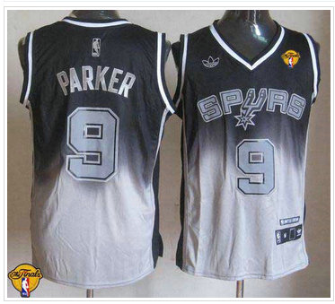 San Antonio Spurs #9 Tony Parker Black-Grey Fadeaway Fashion Finals Patch Stitched NBA Jersey