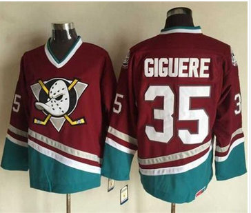 Anaheim Ducks #35 Jean-Sebastien Giguere Red CCM Throwback Stitched NHL Jersey