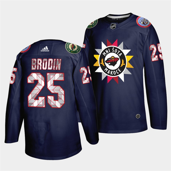Men's Minnesota Wild #25 Jonas Brodin 2021 22 Navy Native American Heritage Day Stitched Jersey Men's Minnesota Wild #25 Jonas Brodin 2021 22 Navy Native American Heritage Day Stitched Jersey