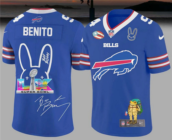 Men's Buffalo Bills Blue Bad Bunny Super Bowl Football Jersey Men's Buffalo Bills Blue Bad Bunny Super Bowl Football Jersey