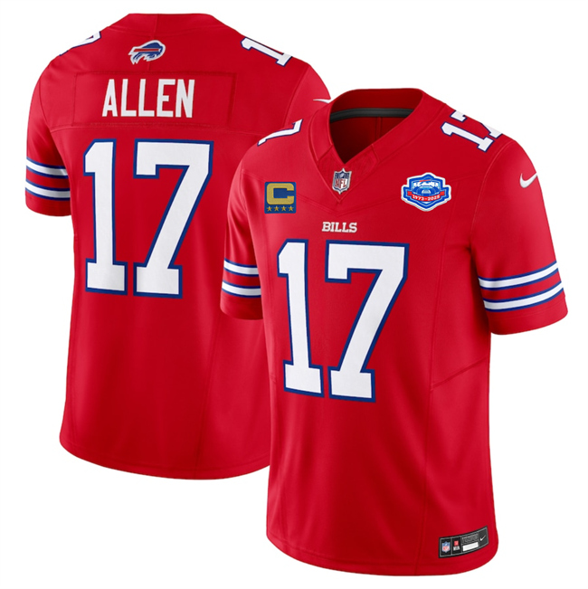 Men's Buffalo Bills #17 Josh Allen Red 2025 F.U.S.E. With Farewell Patch And 4-Star C Patch Vapor Untouchable Limited Stitched Football Jersey Men's Buffalo Bills #17 Josh Allen Red 2025 F.U.S.E. With Farewell Patch And 4-Star C Patch Vapor Untouchable Limited Stitched Football Jersey