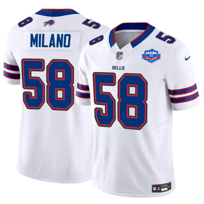 Men's Buffalo Bills #58 Matt Milano Matt Milano White 2025 F.U.S.E. With Farewell Patch Vapor Untouchable Limited Stitched Football Jersey Men's Buffalo Bills #58 Matt Milano Matt Milano White 2025 F.U.S.E. With Farewell Patch Vapor Untouchable Limited Stitched Football Jersey
