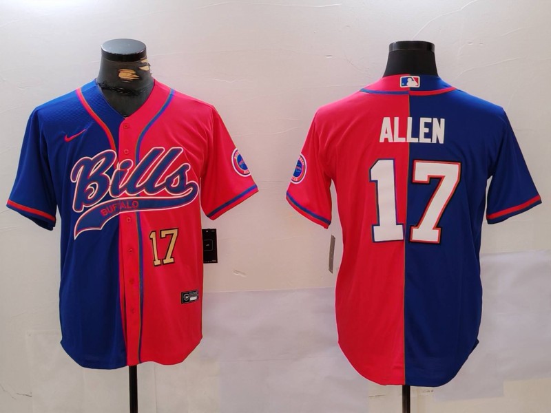 Men's Buffalo Bills #17 Josh Allen Red Blue Team Cool Base Stitched Baseball Jersey Men's Buffalo Bills #17 Josh Allen Red Blue Team Cool Base Stitched Baseball Jersey