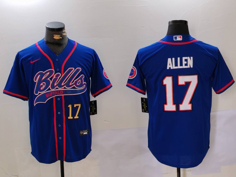 Men's Buffalo Bills #17 Josh Allen Blue Team Cool Base Stitched Baseball Jersey 3 Men's Buffalo Bills #17 Josh Allen Blue Team Cool Base Stitched Baseball Jersey 3