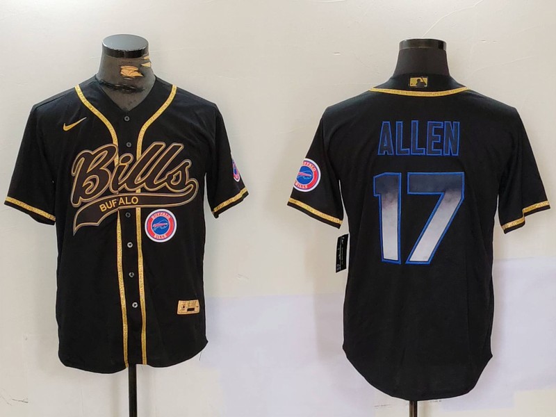 Men's Buffalo Bills #17 Josh Allen Black Cool Base Stitched Baseball Jersey 10 Men's Buffalo Bills #17 Josh Allen Black Cool Base Stitched Baseball Jersey 10