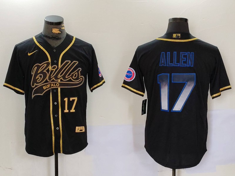 Men's Buffalo Bills #17 Josh Allen Black Cool Base Stitched Baseball Jersey 3 Men's Buffalo Bills #17 Josh Allen Black Cool Base Stitched Baseball Jersey 3