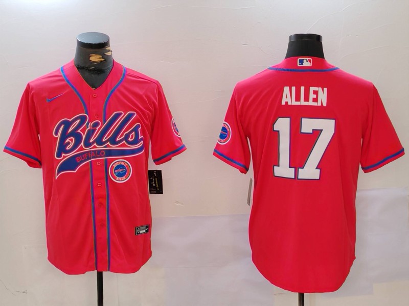 Men's Buffalo Bills #17 Josh Allen Red Cool Base Stitched Baseball Jersey 2 Men's Buffalo Bills #17 Josh Allen Red Cool Base Stitched Baseball Jersey 2