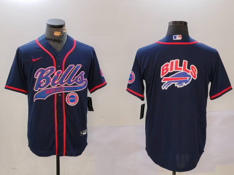 Men's Buffalo Bills big logo Navy Team Cool Base Stitched Baseball Jersey Men's Buffalo Bills big logo Navy Team Cool Base Stitched Baseball Jersey