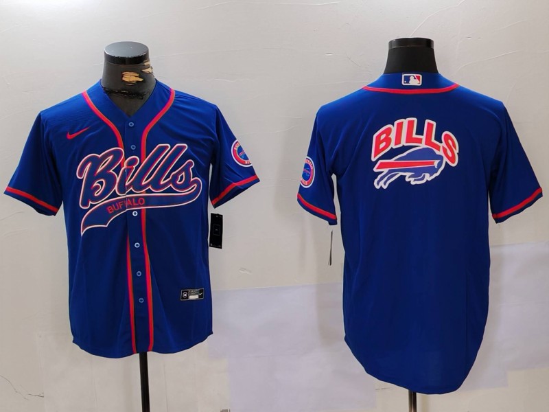 Men's Buffalo Bills big logo Blue Team Cool Base Stitched Baseball Jersey Men's Buffalo Bills big logo Blue Team Cool Base Stitched Baseball Jersey