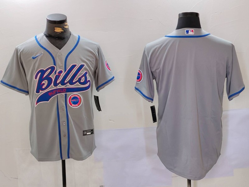 Men's Buffalo Bills Grey Team Blank Cool Base Stitched Baseball Jersey 2 Men's Buffalo Bills Grey Team Blank Cool Base Stitched Baseball Jersey 2
