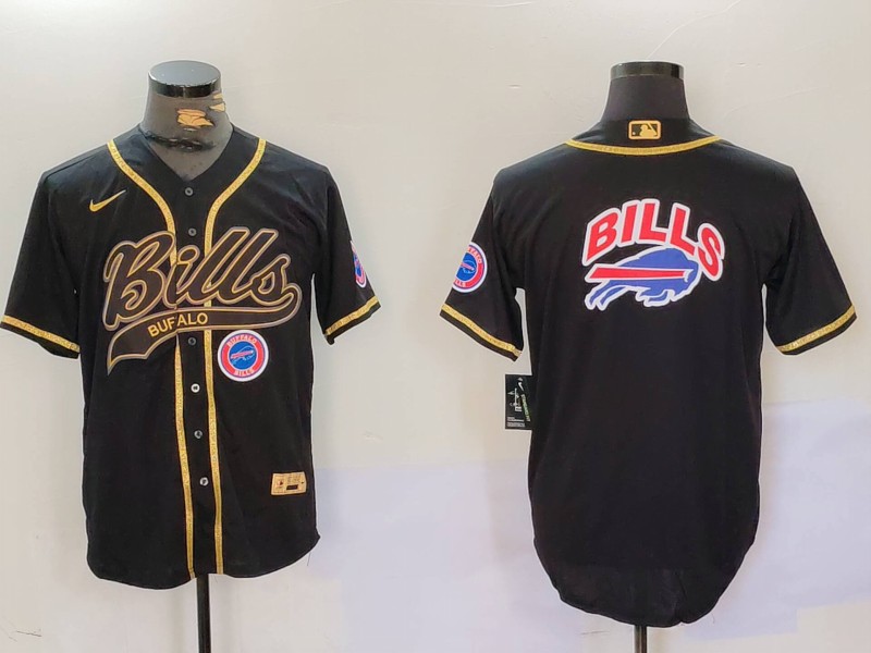 Men's Buffalo Bills big logo Black Cool Base Stitched Baseball Jersey