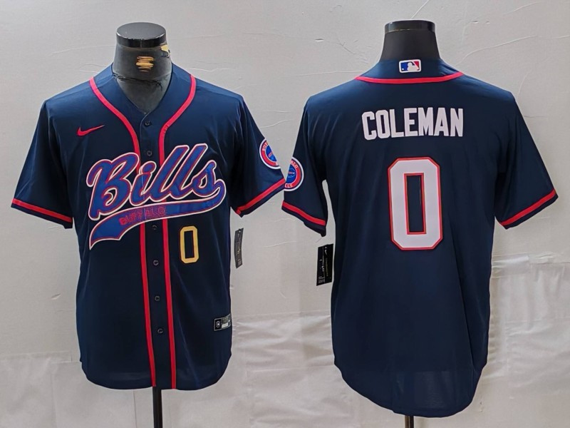 Men's Buffalo Bills #0 Keon Coleman Navy With Patch Cool Base Stitched Baseball Jersey 2 Men's Buffalo Bills #0 Keon Coleman Navy With Patch Cool Base Stitched Baseball Jersey 2