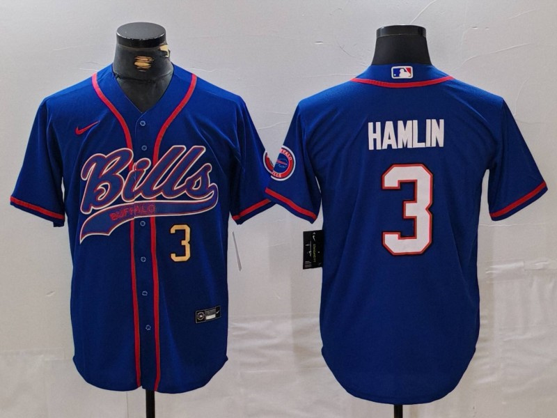 Men's Buffalo Bills #3 Damar Hamlin Blue With Patch Cool Base Stitched Baseball Jersey 2 Men's Buffalo Bills #3 Damar Hamlin Blue With Patch Cool Base Stitched Baseball Jersey 2