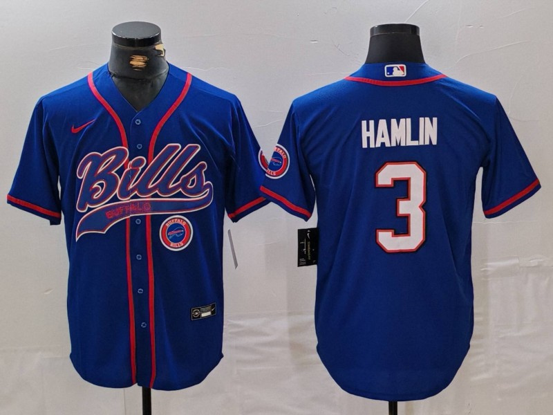 Men's Buffalo Bills #3 Damar Hamlin Blue With Patch Cool Base Stitched Baseball Jersey 1 Men's Buffalo Bills #3 Damar Hamlin Blue With Patch Cool Base Stitched Baseball Jersey 1