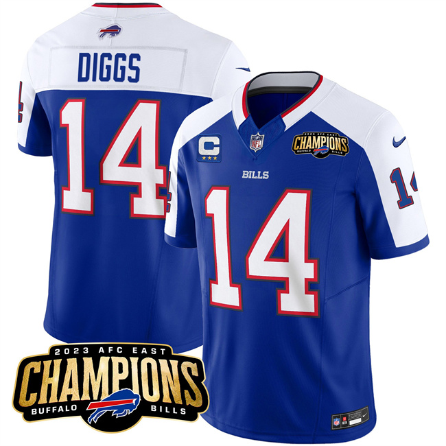 Men's Buffalo Bills #14 Stefon Diggs Blue White 2023 F.U.S.E. AFC East Champions With 3-Star C Ptach Stitched Football Jersey Men's Buffalo Bills #14 Stefon Diggs Blue White 2023 F.U.S.E. AFC East Champions With 3-Star C Ptach Stitched Football Jersey