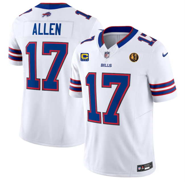 Men's Buffalo Bills #17 Josh Allen White 2023 F.U.S.E. With 4-Star C Ptach And John Madden Patch Vapor Limited Stitched Football Jersey Men's Buffalo Bills #17 Josh Allen White 2023 F.U.S.E. With 4-Star C Ptach And John Madden Patch Vapor Limited Stitched Football Jersey