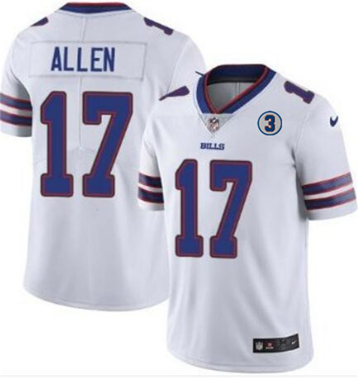 Men's Buffalo Bills #17 Josh Allen White With NO.3 Patch Vapor Untouchable Limited Stitched NFL Jersey Men's Buffalo Bills #17 Josh Allen White With NO.3 Patch Vapor Untouchable Limited Stitched NFL Jersey