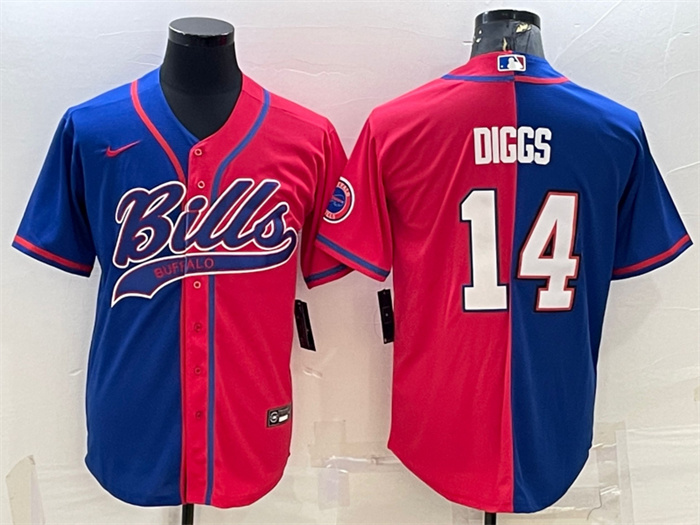 Men's Buffalo Bills #14 Stefon Diggs Royal Red Split With Patch Cool Base Stitched Baseball Jersey Men's Buffalo Bills #14 Stefon Diggs Royal Red Split With Patch Cool Base Stitched Baseball Jersey