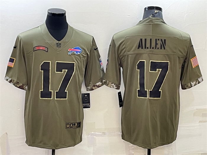 Men's Buffalo Bills #17 Josh Allen Olive 2022 Salute To Service Limited Stitched Jersey Men's Buffalo Bills #17 Josh Allen Olive 2022 Salute To Service Limited Stitched Jersey