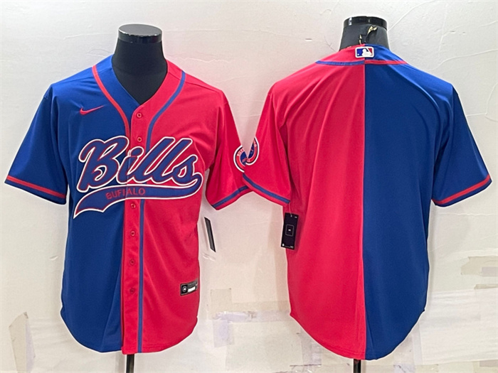 Men's Buffalo Bills Blank Royal Red Split With Patch Cool Base Stitched Baseball Jersey Men's Buffalo Bills Blank Royal Red Split With Patch Cool Base Stitched Baseball Jersey