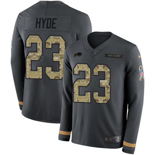 Nike Bills #23 Micah Hyde Anthracite Salute to Service Men's Stitched NFL Limited Therma Long Sleeve Jersey Nike Bills #23 Micah Hyde Anthracite Salute to Service Men's Stitched NFL Limited Therma Long Sleeve Jersey