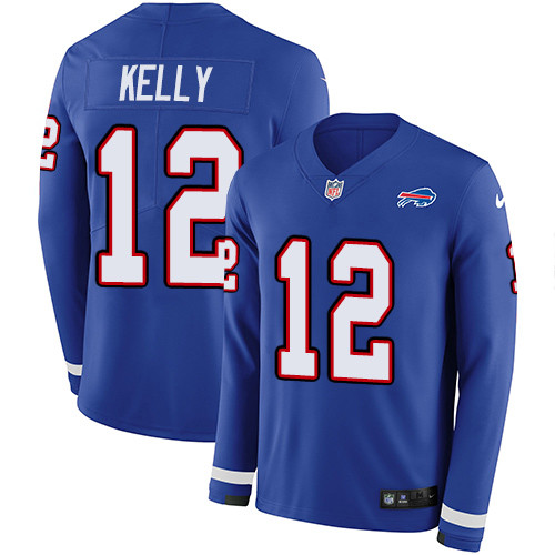 Nike Bills #12 Jim Kelly Royal Blue Team Color Men's Stitched NFL Limited Therma Long Sleeve Jersey Nike Bills #12 Jim Kelly Royal Blue Team Color Men's Stitched NFL Limited Therma Long Sleeve Jersey