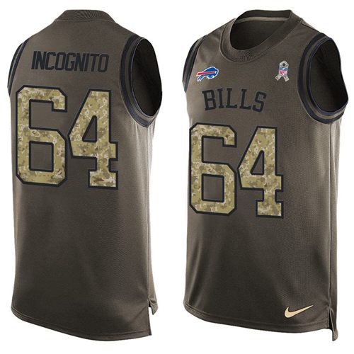 Nike Bills #64 Richie Incognito Green Men's Stitched NFL Limited Salute To Service Tank Top Jersey Nike Bills #64 Richie Incognito Green Men's Stitched NFL Limited Salute To Service Tank Top Jersey