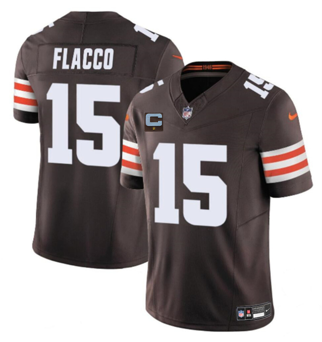 Men's Cleveland Browns #15 Joe Flacco Brown 2025 F.U.S.E. With 1-Star C Patch Vapor Limited Stitched Football Jersey Men's Cleveland Browns #15 Joe Flacco Brown 2025 F.U.S.E. With 1-Star C Patch Vapor Limited Stitched Football Jersey