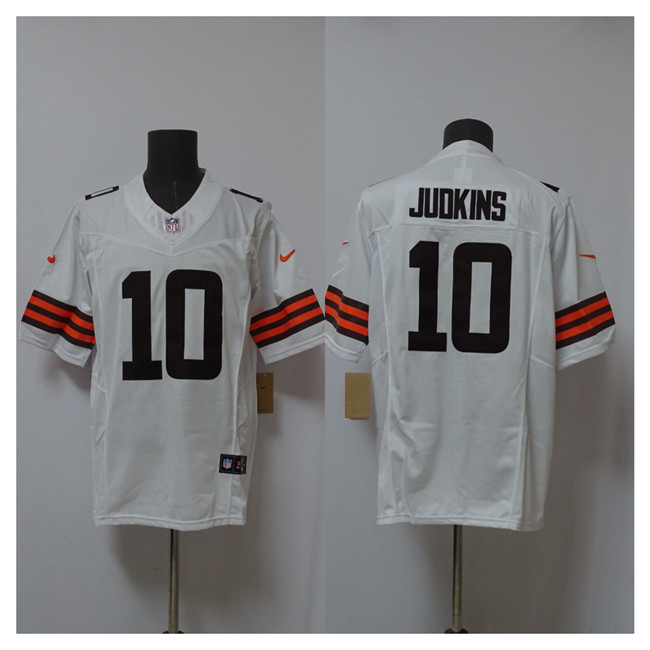 Men's Cleveland Browns #10 Quinshon Judkins White 2025 Draft F.U.S.E. Vapor Limited Stitched Football Jersey Men's Cleveland Browns #10 Quinshon Judkins White 2025 Draft F.U.S.E. Vapor Limited Stitched Football Jersey