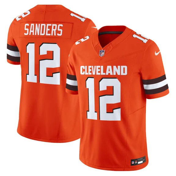 Men's Cleveland Browns #12 Shedeur Sanders Orange 2025 Draft F.U.S.E. Vapor Limited Stitched Football Jersey Men's Cleveland Browns #12 Shedeur Sanders Orange 2025 Draft F.U.S.E. Vapor Limited Stitched Football Jersey