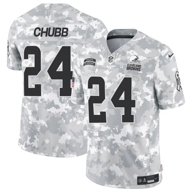 Men's Cleveland Browns #24 Nick Chubb 2024 F.U.S.E Arctic Camo Salute To Service Limited Stitched Football Jersey Men's Cleveland Browns #24 Nick Chubb 2024 F.U.S.E Arctic Camo Salute To Service Limited Stitched Football Jersey