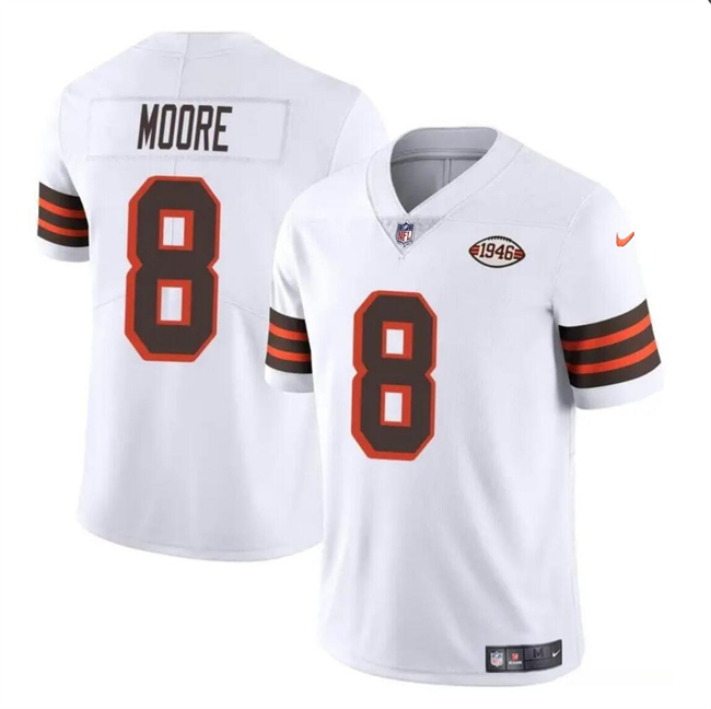 Men's Cleveland Browns #8 Elijah Moore White 1946 Collection Vapor Limited Stitched Football Jersey Men's Cleveland Browns #8 Elijah Moore White 1946 Collection Vapor Limited Stitched Football Jersey