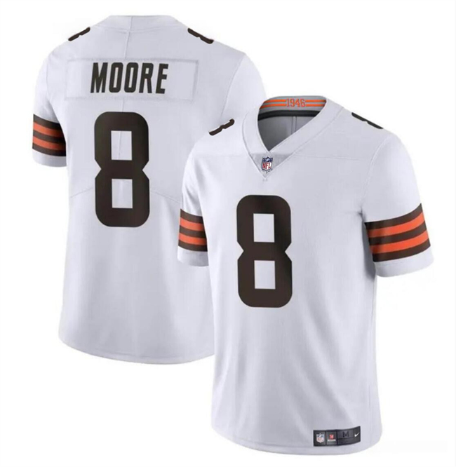 Men's Cleveland Browns #8 Elijah Moore White Vapor Limited Stitched Football Jersey Men's Cleveland Browns #8 Elijah Moore White Vapor Limited Stitched Football Jersey