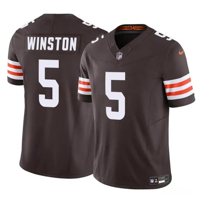 Men's Cleveland Browns #5 Jameis Winston Brown 2023 F.U.S.E Vapor Limited Stitched Football Jersey Men's Cleveland Browns #5 Jameis Winston Brown 2023 F.U.S.E Vapor Limited Stitched Football Jersey