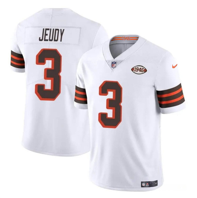 Men's Cleveland Browns #3 Jerry Jeudy White 1946 Collection Vapor Limited Stitched Football Jersey Men's Cleveland Browns #3 Jerry Jeudy White 1946 Collection Vapor Limited Stitched Football Jersey