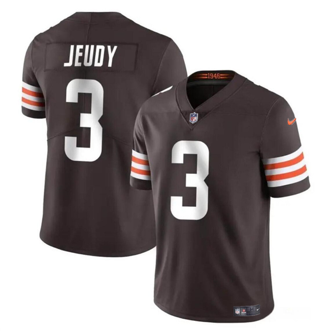 Men's Cleveland Browns #3 Jerry Jeudy Brown Vapor Limited Stitched Football Jersey Men's Cleveland Browns #3 Jerry Jeudy Brown Vapor Limited Stitched Football Jersey