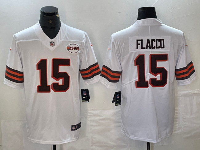Men's Cleveland Browns #15 Joe Flacco White 1946 Collection Vapor Untouchable Limited Stitched Jersey Men's Cleveland Browns #15 Joe Flacco White 1946 Collection Vapor Untouchable Limited Stitched Jersey