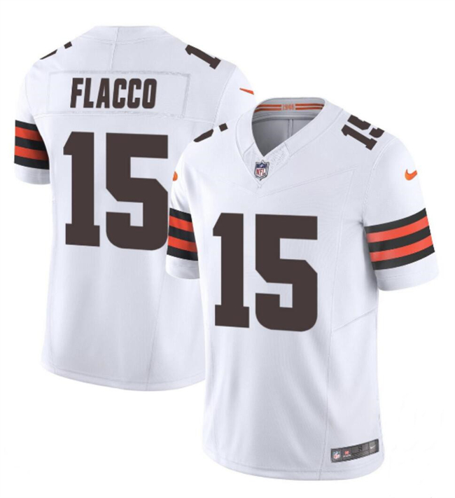 Men's Cleveland Browns #15 Joe Flacco White 2023 F.U.S.E. Vapor Limited Stitched Football Jersey Men's Cleveland Browns #15 Joe Flacco White 2023 F.U.S.E. Vapor Limited Stitched Football Jersey