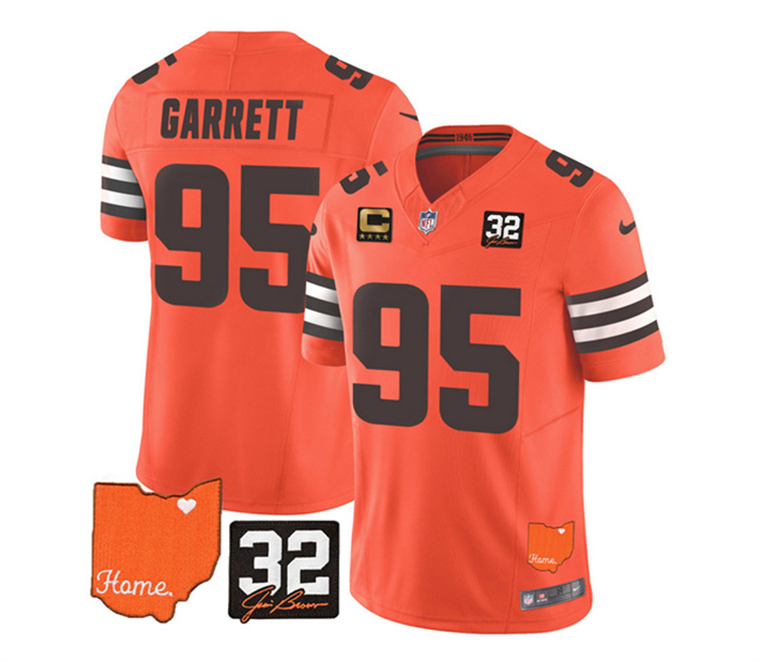 Men's Cleveland Browns #95 Myles Garrett Orange 2023 F.U.S.E. With Jim Brown Memorial Patch And 4-Star C Patch Vapor Untouchable Limited Stitched Jersey Men's Cleveland Browns #95 Myles Garrett Orange 2023 F.U.S.E. With Jim Brown Memorial Patch And 4-Star C Patch Vapor Untouchable Limited Stitched Jersey