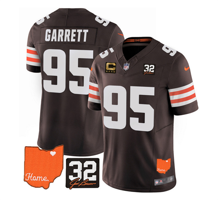 Men's Cleveland Browns #95 Myles Garrett Brown 2023 F.U.S.E. With Jim Brown Memorial Patch And 4-Star C Patch Vapor Untouchable Limited Stitched Jersey Men's Cleveland Browns #95 Myles Garrett Brown 2023 F.U.S.E. With Jim Brown Memorial Patch And 4-Star C Patch Vapor Untouchable Limited Stitched Jersey