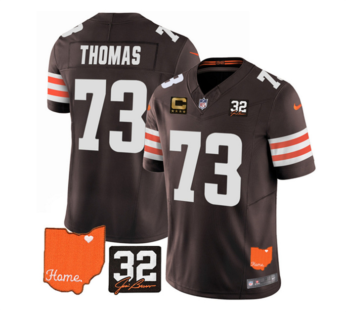 Men's Cleveland Browns #73 Joe Thomas Brown 2023 F.U.S.E. With Jim Brown Memorial Patch And 4-Star C Patch Vapor Untouchable Limited Stitched Jersey Men's Cleveland Browns #73 Joe Thomas Brown 2023 F.U.S.E. With Jim Brown Memorial Patch And 4-Star C Patch Vapor Untouchable Limited Stitched Jersey