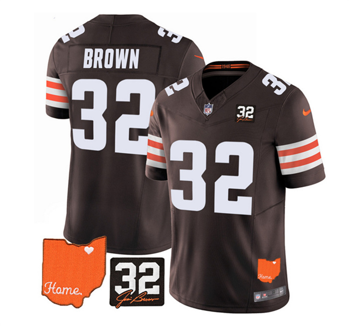 Men's Cleveland Browns #32 Jim Brown Brown 2023 F.U.S.E. With Jim Brown Memorial Patch Vapor Untouchable Limited Stitched Jersey Men's Cleveland Browns #32 Jim Brown Brown 2023 F.U.S.E. With Jim Brown Memorial Patch Vapor Untouchable Limited Stitched Jersey