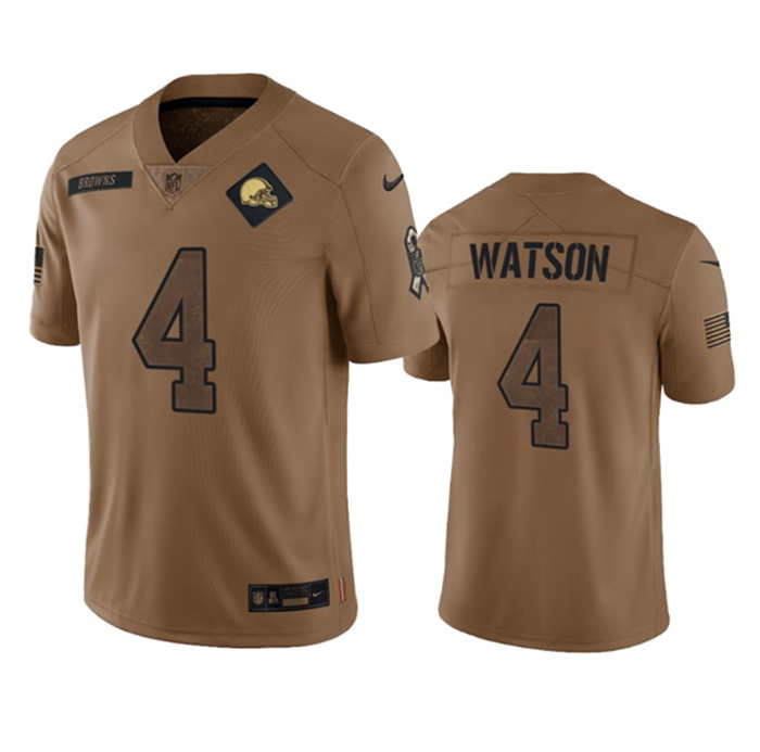 Men's Cleveland Browns #4 Deshaun Watson 2023 Brown Salute To Service Limited Stitched Jersey Men's Cleveland Browns #4 Deshaun Watson 2023 Brown Salute To Service Limited Stitched Jersey