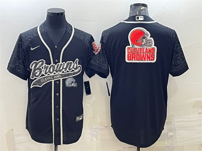 Men's Cleveland Browns Black Reflective Team Big Logo With Patch Cool Base Stitched Baseball Jersey Men's Cleveland Browns Black Reflective Team Big Logo With Patch Cool Base Stitched Baseball Jersey