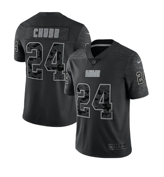 Men's Cleveland Browns #24 Nick Chubb Black Reflective Stitched Jersey Men's Cleveland Browns #24 Nick Chubb Black Reflective Stitched Jersey