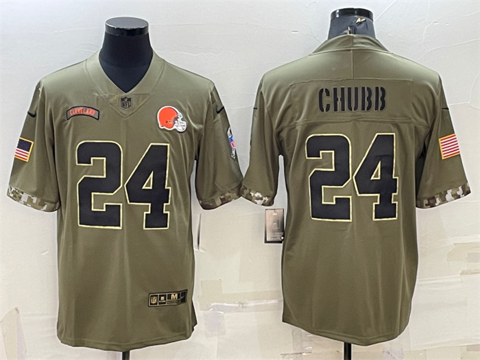 Men's Cleveland Browns #24 Nick Chubb Olive 2022 Salute To Service Limited Stitched Jersey Men's Cleveland Browns #24 Nick Chubb Olive 2022 Salute To Service Limited Stitched Jersey