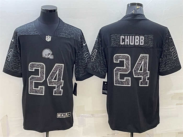 Men's Cleveland Browns #24 Nick Chubb Black Reflective Limited Stitched Jerseys Men's Cleveland Browns #24 Nick Chubb Black Reflective Limited Stitched Jerseys