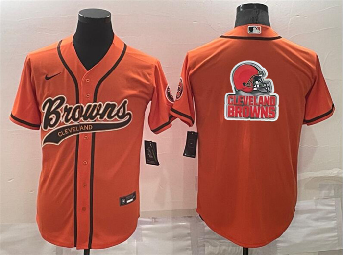 Men's Cleveland Browns Orange Team Big Logo With Patch Cool Base Stitched Baseball Jersey Men's Cleveland Browns Orange Team Big Logo With Patch Cool Base Stitched Baseball Jersey
